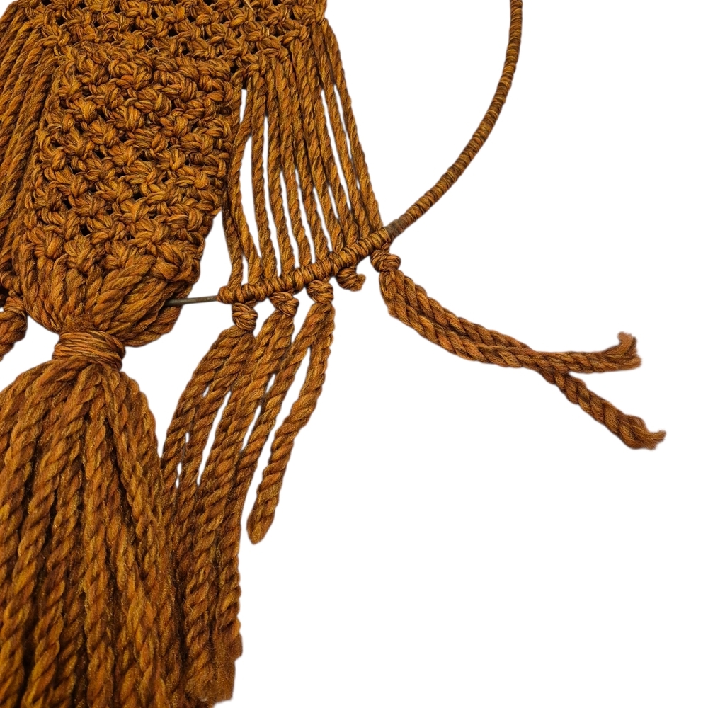 Large Vintage 1970s Orange Macrame Boho Wall Planter, Basket - Picture 2 of 3